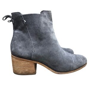 TOMS Gray Suede Block Heel Ankle Boots Size 9 Leather Casual Office Comfort